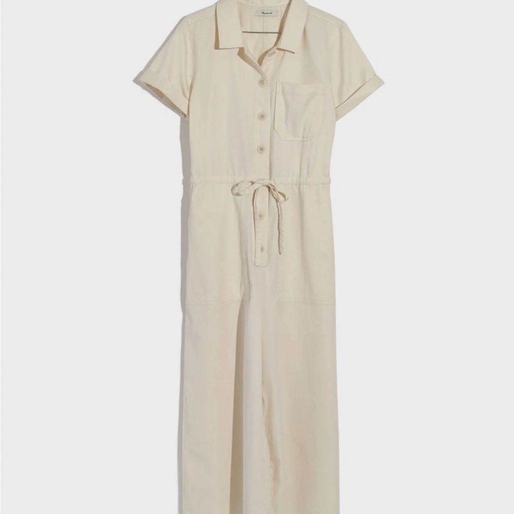 Madewell Cream Short Sleeve Jumpsuit